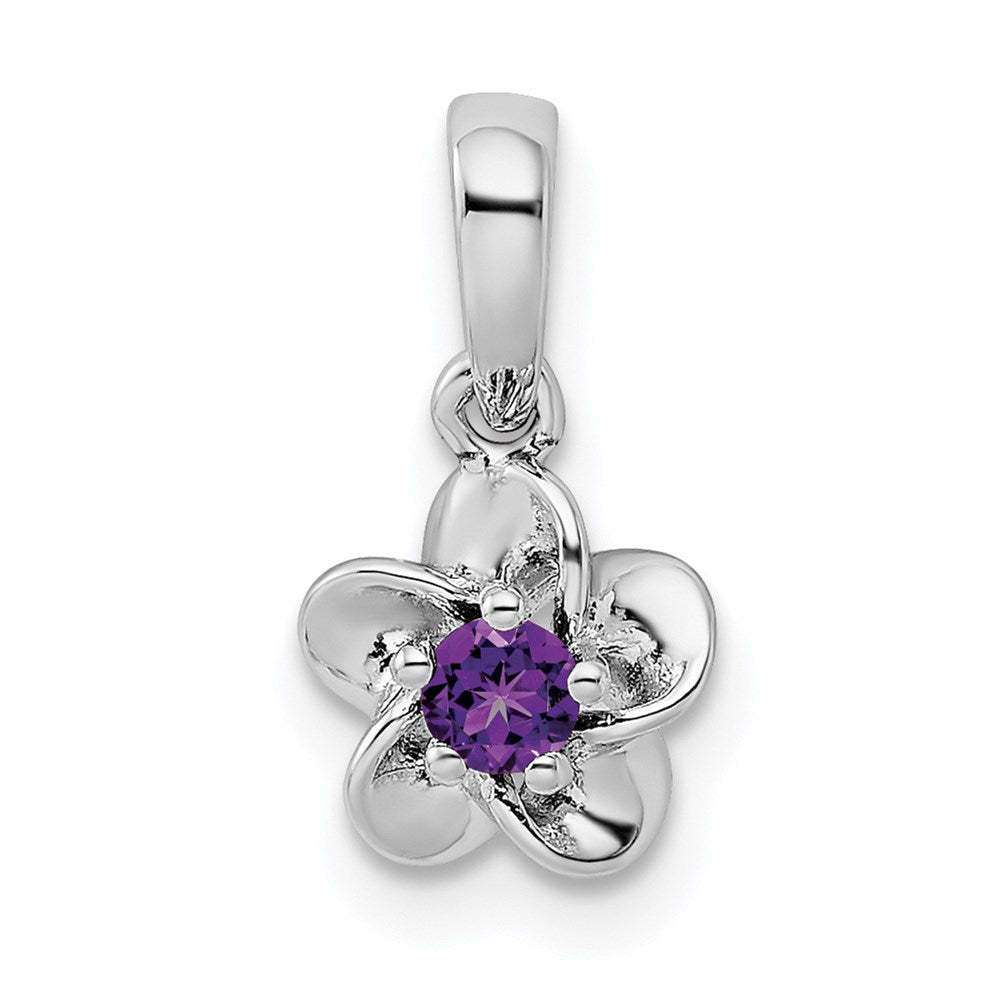Sterling Silver Rhodium-plated Floral Amethyst Petite Pendant