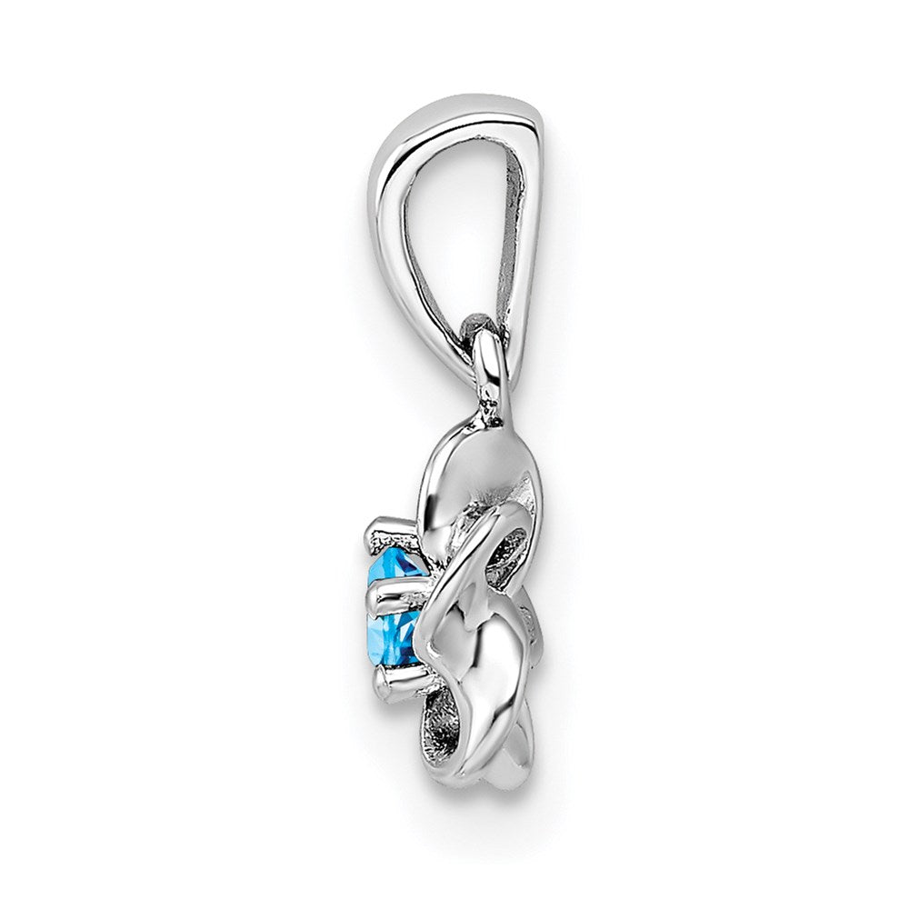 Sterling Silver Rhodium-plated Floral Blue Topaz Petite Pendant