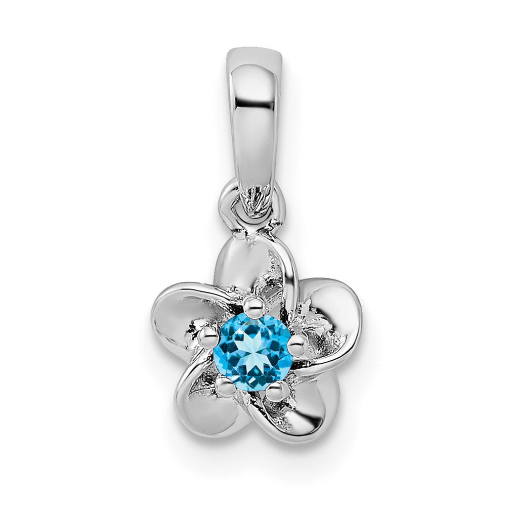 Sterling Silver Rhodium-plated Floral Blue Topaz Pendant