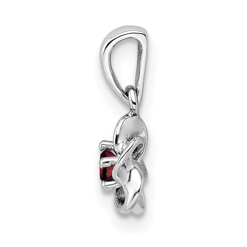 Sterling Silver Rhodium-plated Floral Garnet Petite Pendant