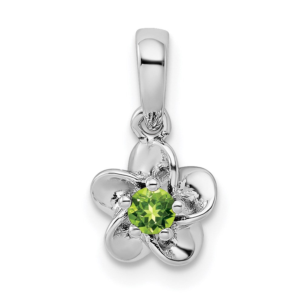 Sterling Silver Rhodium-plated Floral Peridot Petite Pendant