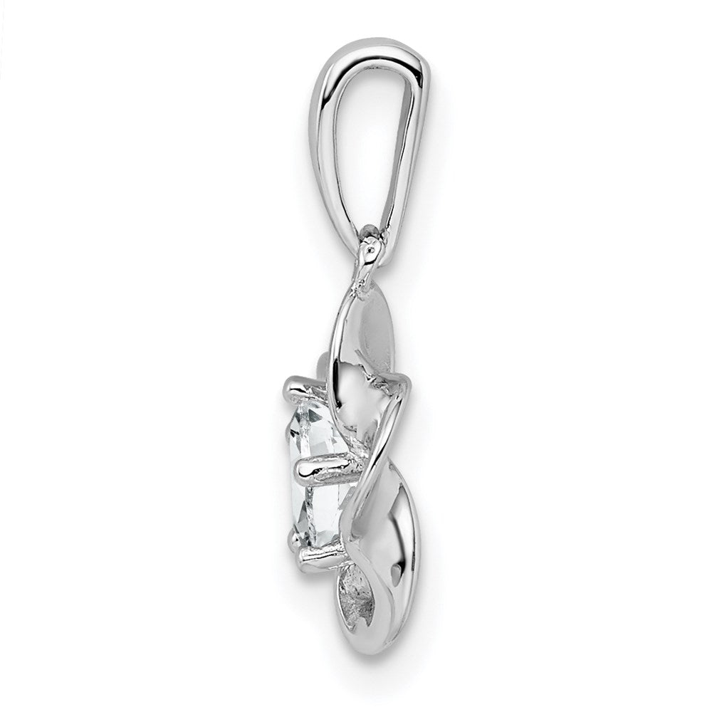 Sterling Silver Rhodium-plated Floral White Topaz Pendant