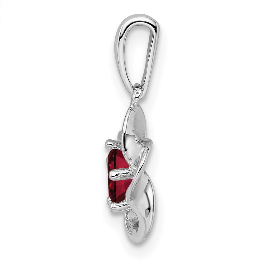 Sterling Silver Rhodium-plated Floral Created Ruby Pendant