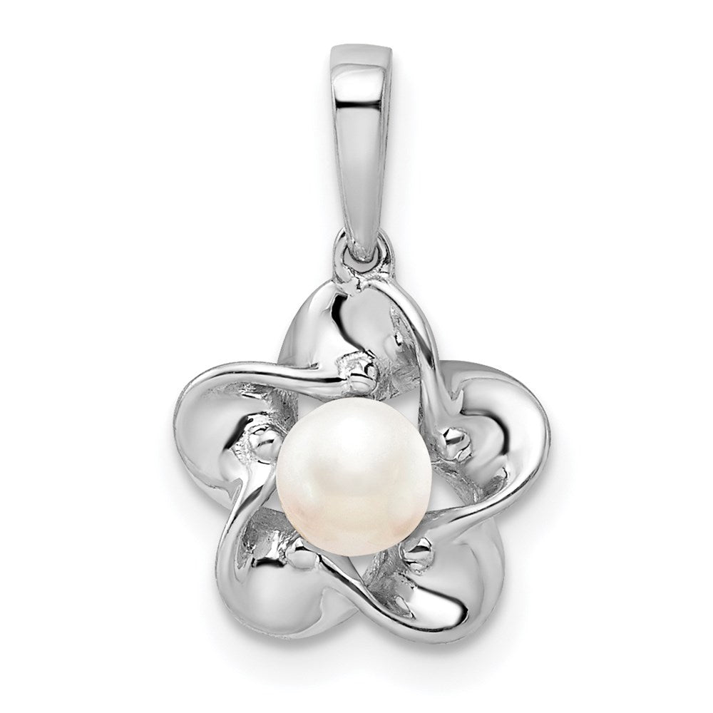 Sterling Silver Rhodium-plated Floral FWC Pearl Pendant