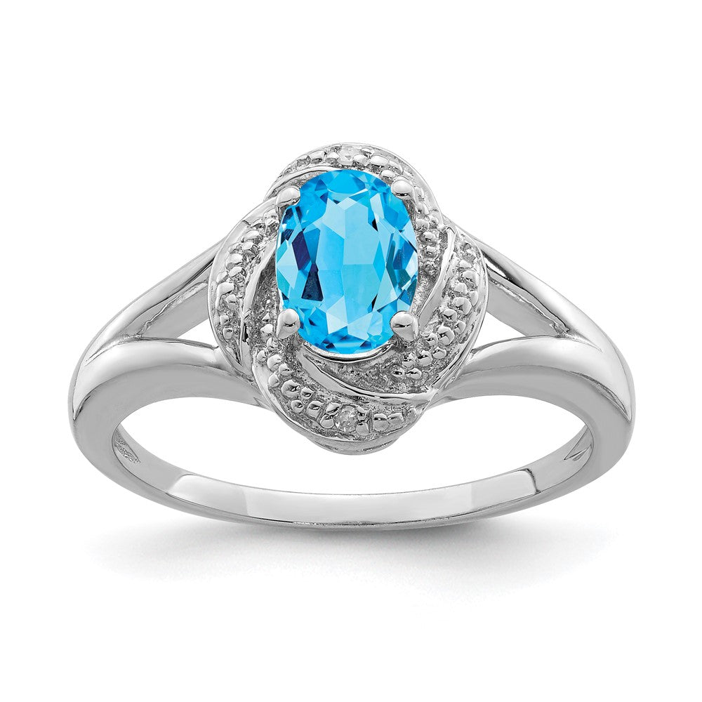 Sterling Silver Rhodium-plated Diam. & Blue Topaz Ring