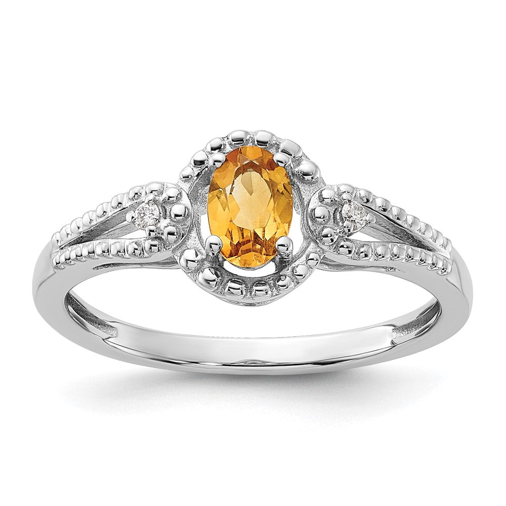 Sterling Silver Rhodium-plated Citrine & Diam. Ring
