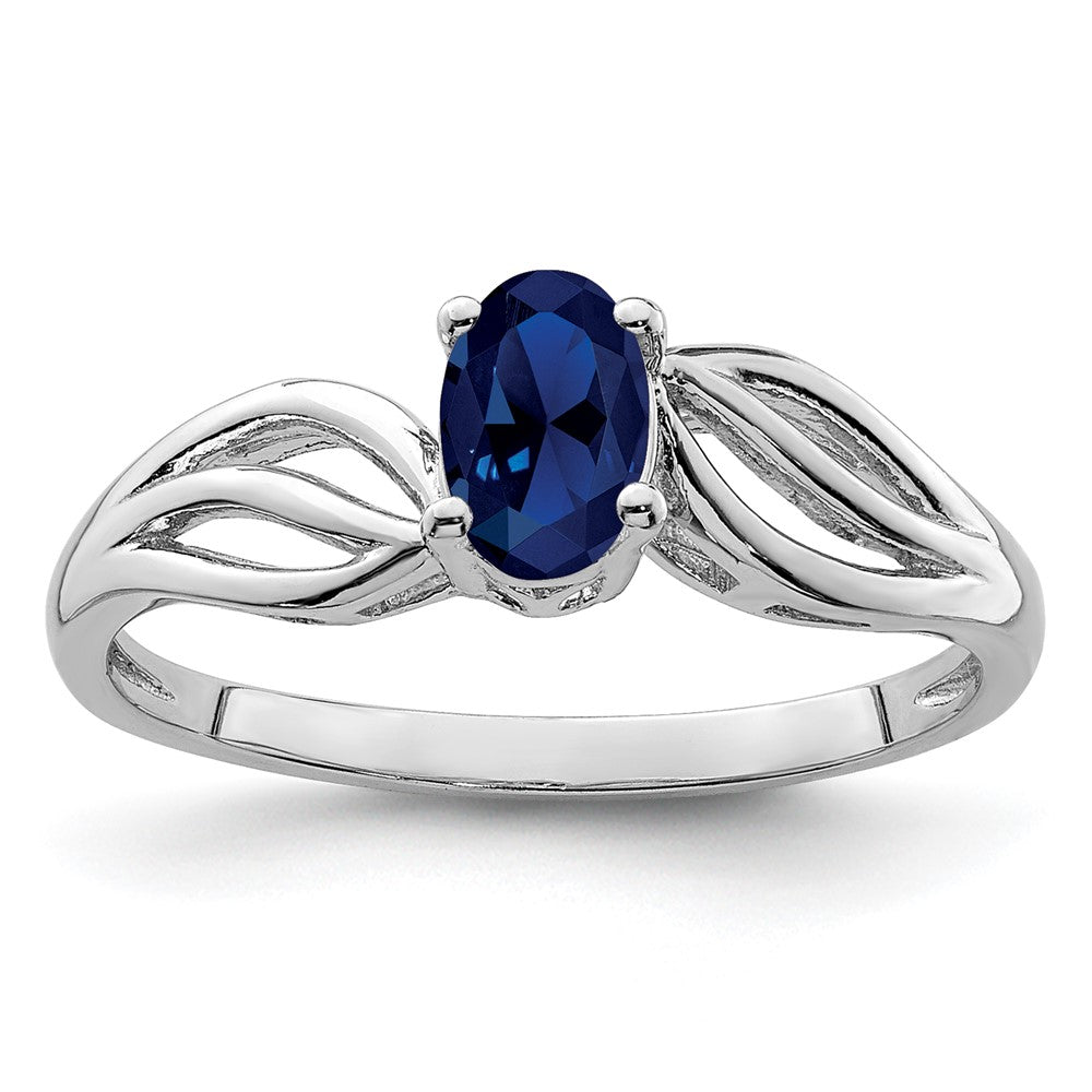 Sterling Silver Rhodium-plated Created Sapphire Ring
