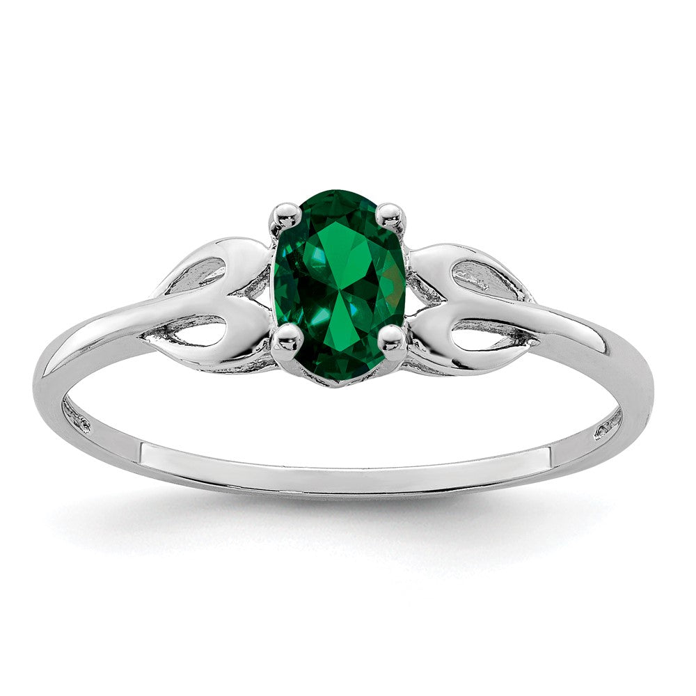 Sterling Silver Rhodium-plated Created Emerald Ring