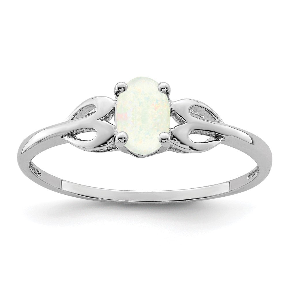 Sterling Silver Rhodium-plated Created Opal Ring