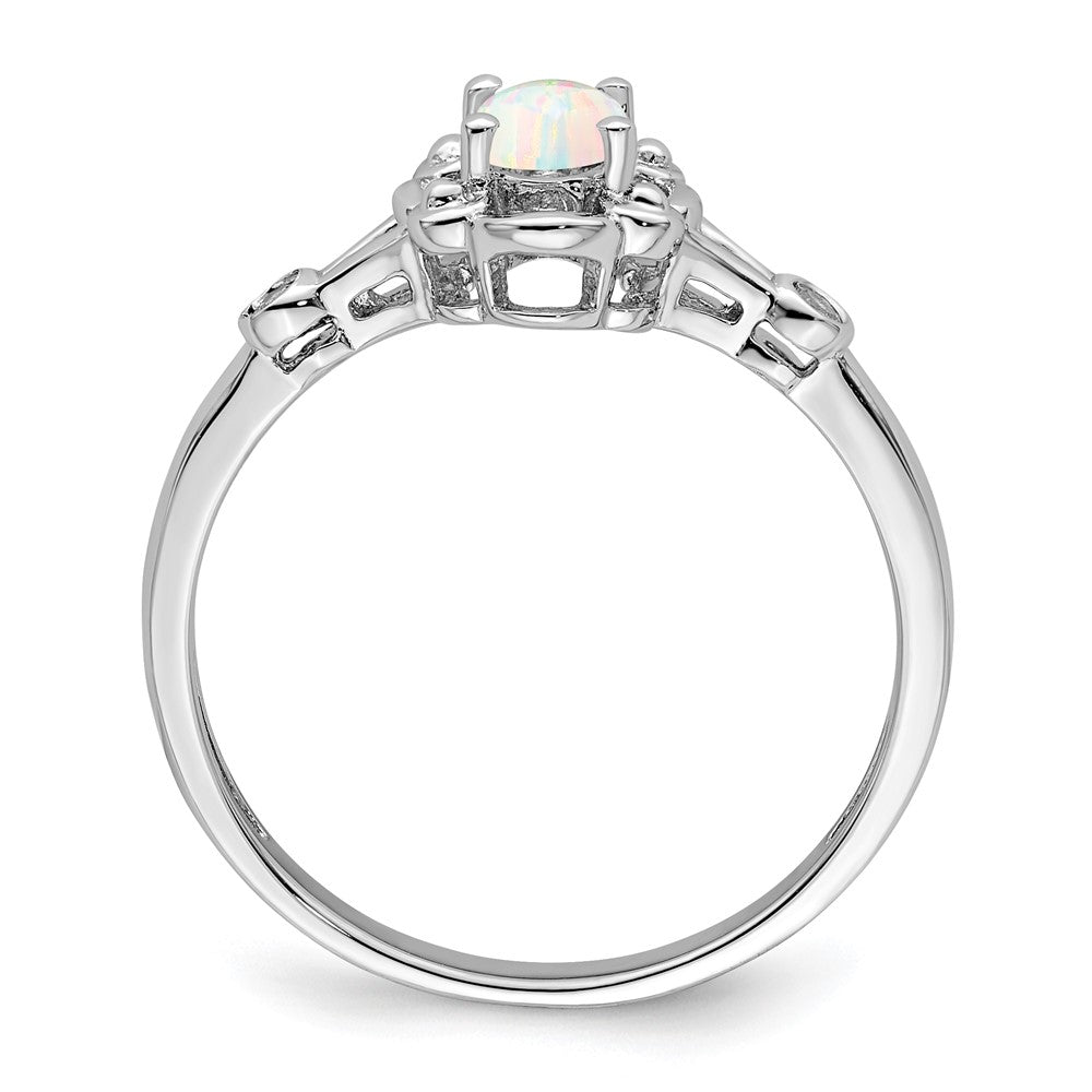 Sterling Silver Rhodium-plated Created Opal & Diam. Ring