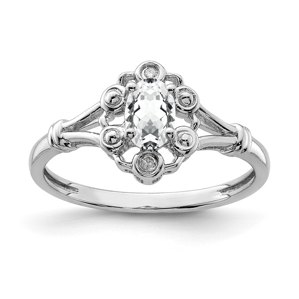 Sterling Silver Rhodium-plated White Topaz & Diam. Ring