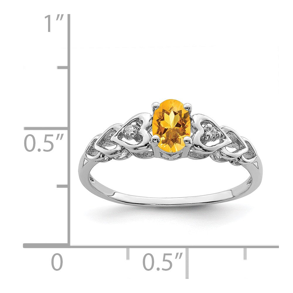 Sterling Silver Rhodium-plated Citrine & Diam. Ring
