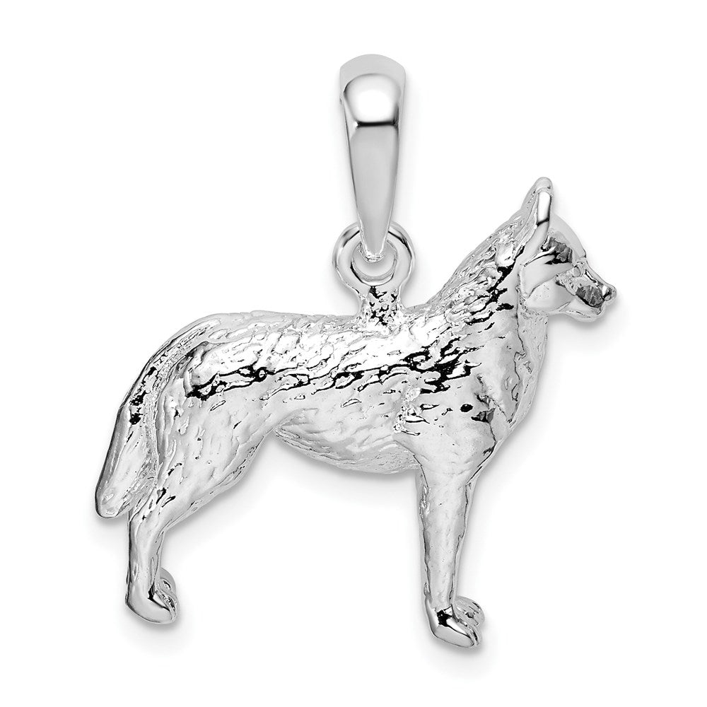 De-Ani Sterling Silver Rhodium-Plated Textured 3D Siberian Husky Pendant