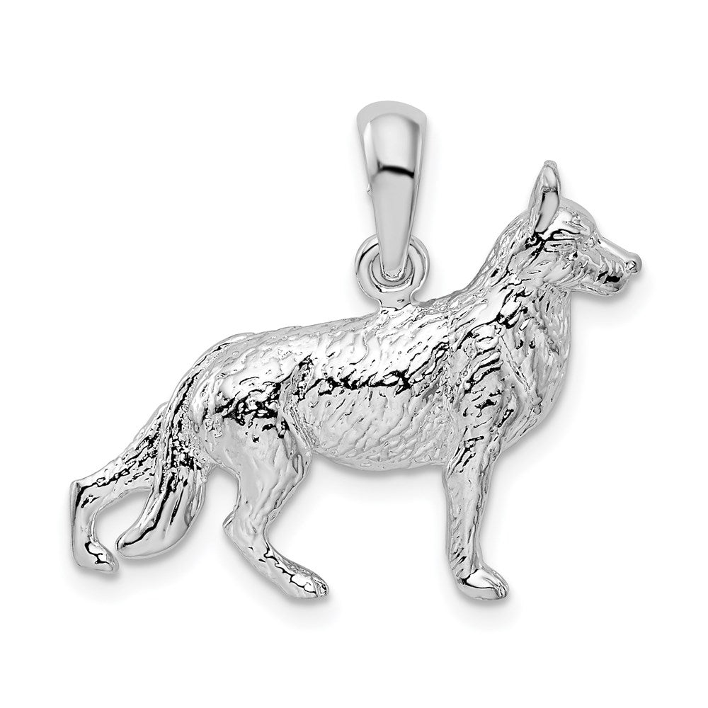 De-Ani Sterling Silver Rhodium-Plated Textured 3D German Shepherd Pendant