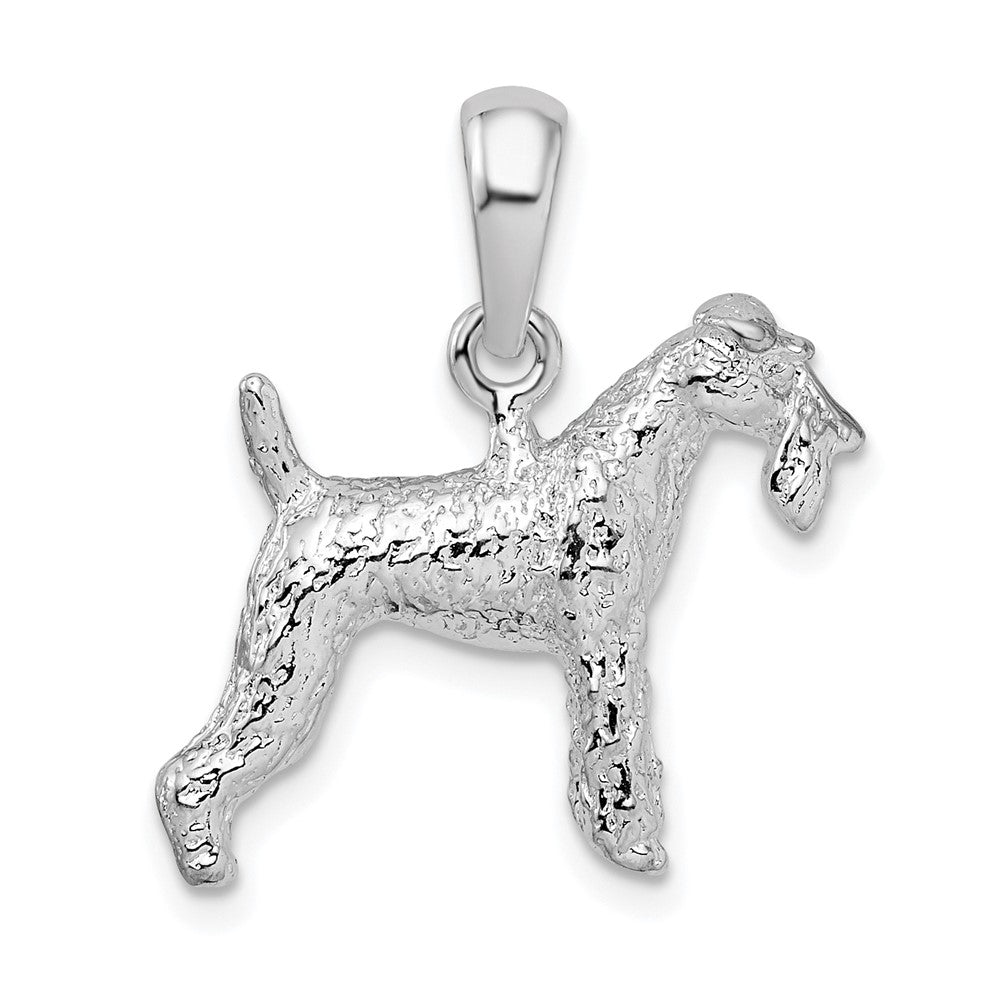 De-Ani Sterling Silver Rhodium-Plated Textured 3D Wire Fox Terrier Pendant