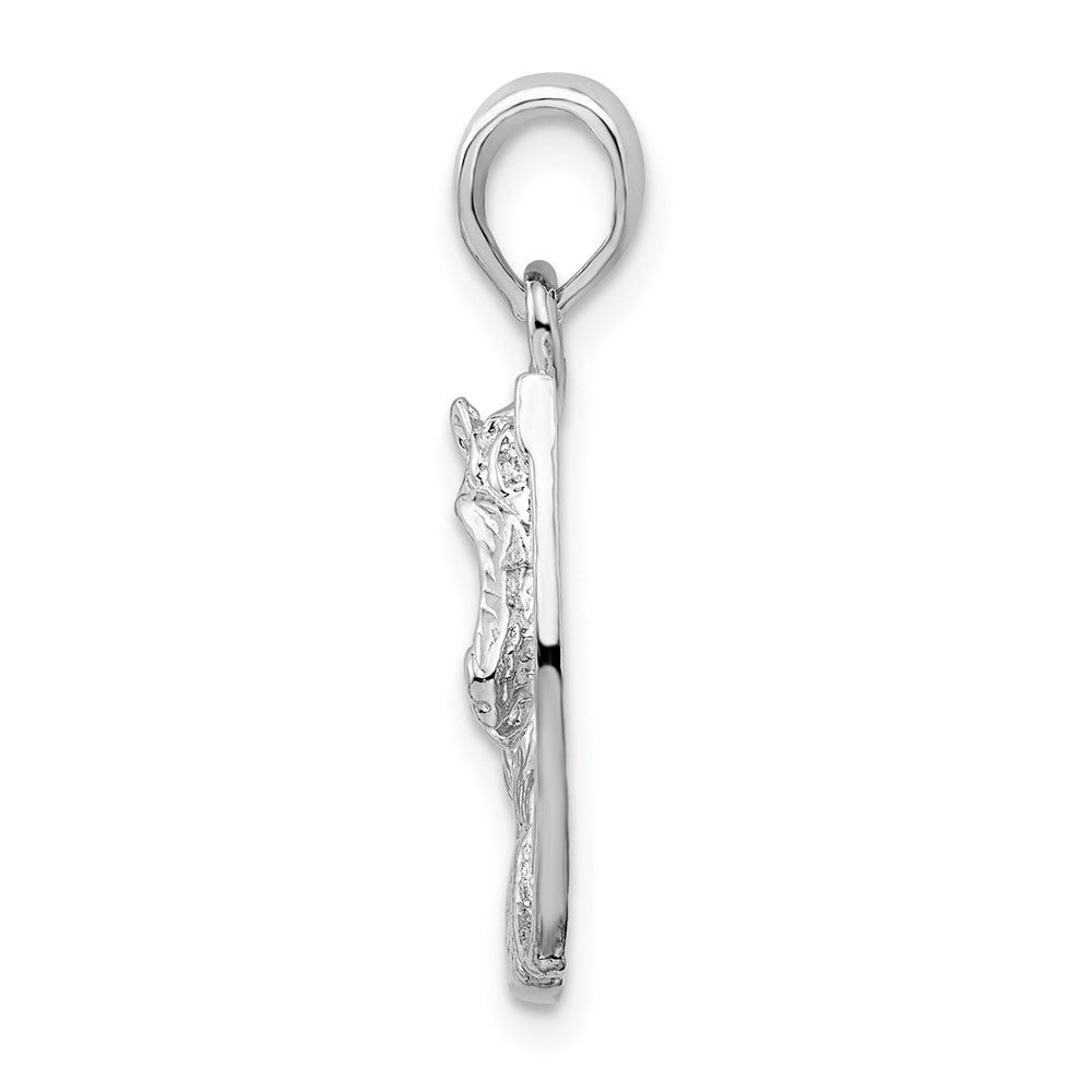 De-Ani Sterling Silver Rhodium-Plated Polished Horse Head in Horseshoe Pendant