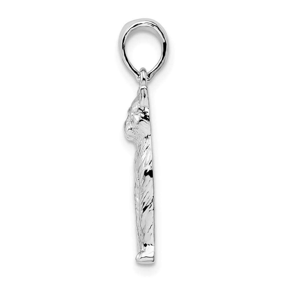 De-Ani Sterling Silver Rhodium-Plated Textured Sitting Cat Pendant