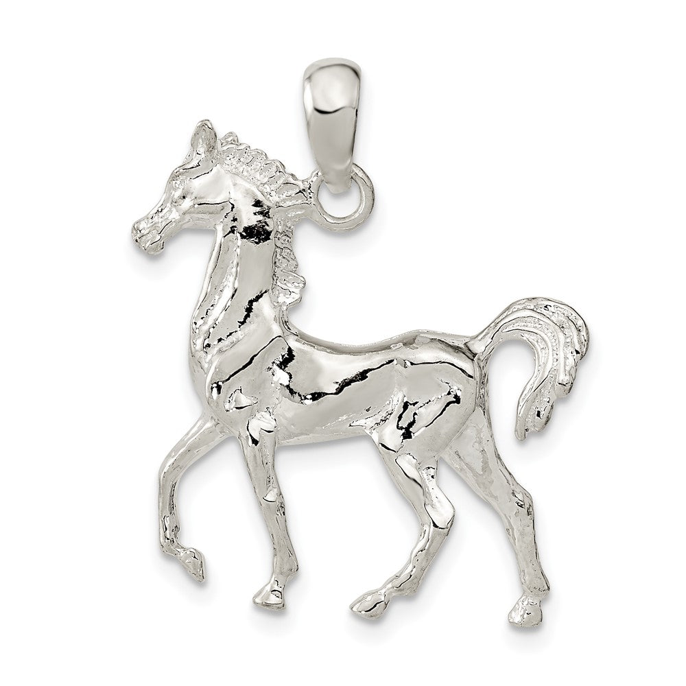 De-Ani Sterling Silver Rhodium-Plated Polished 3D Standing Horse Pendant