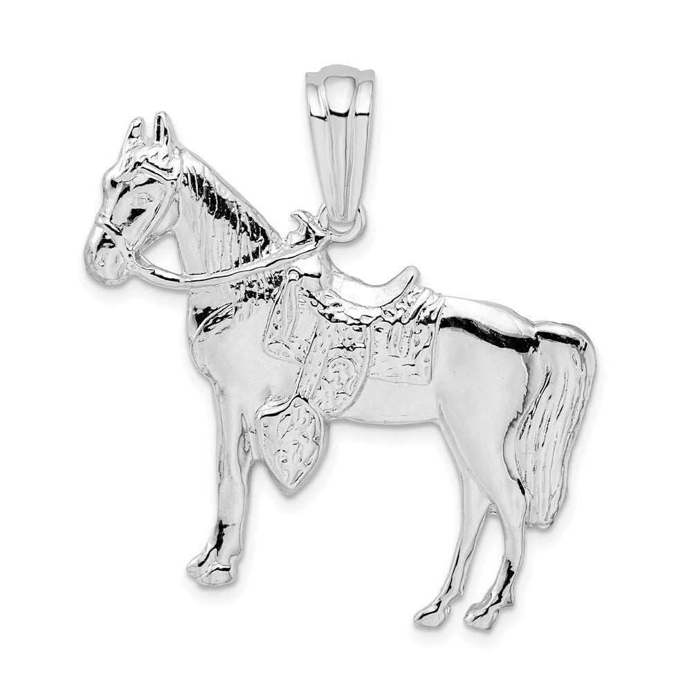 De-Ani Sterling Silver Rhodium-Plated Polished Horse with Saddle Pendant