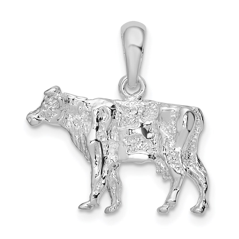 De-Ani Sterling Silver Rhodium-Plated Polished 3D Cow Pendant