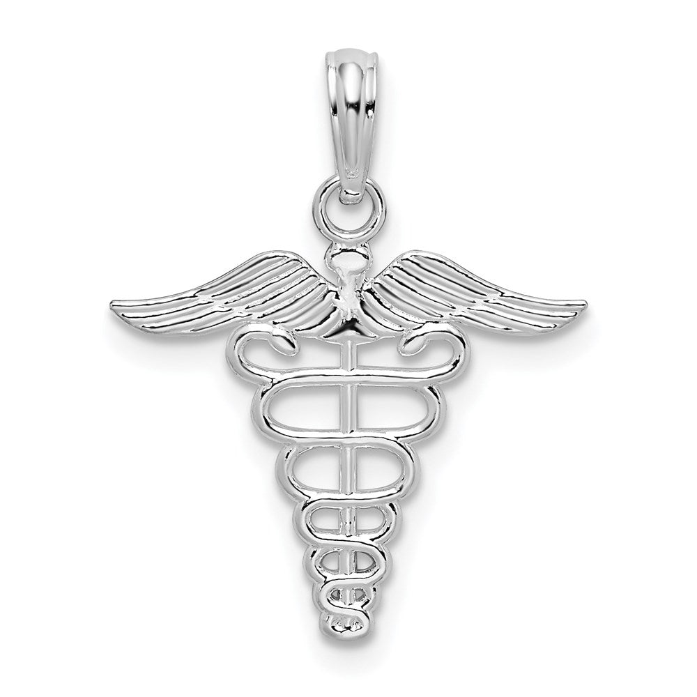 De-Ani Sterling Silver Rhodium-plated Polished Cut-Out Caduceus Pendant