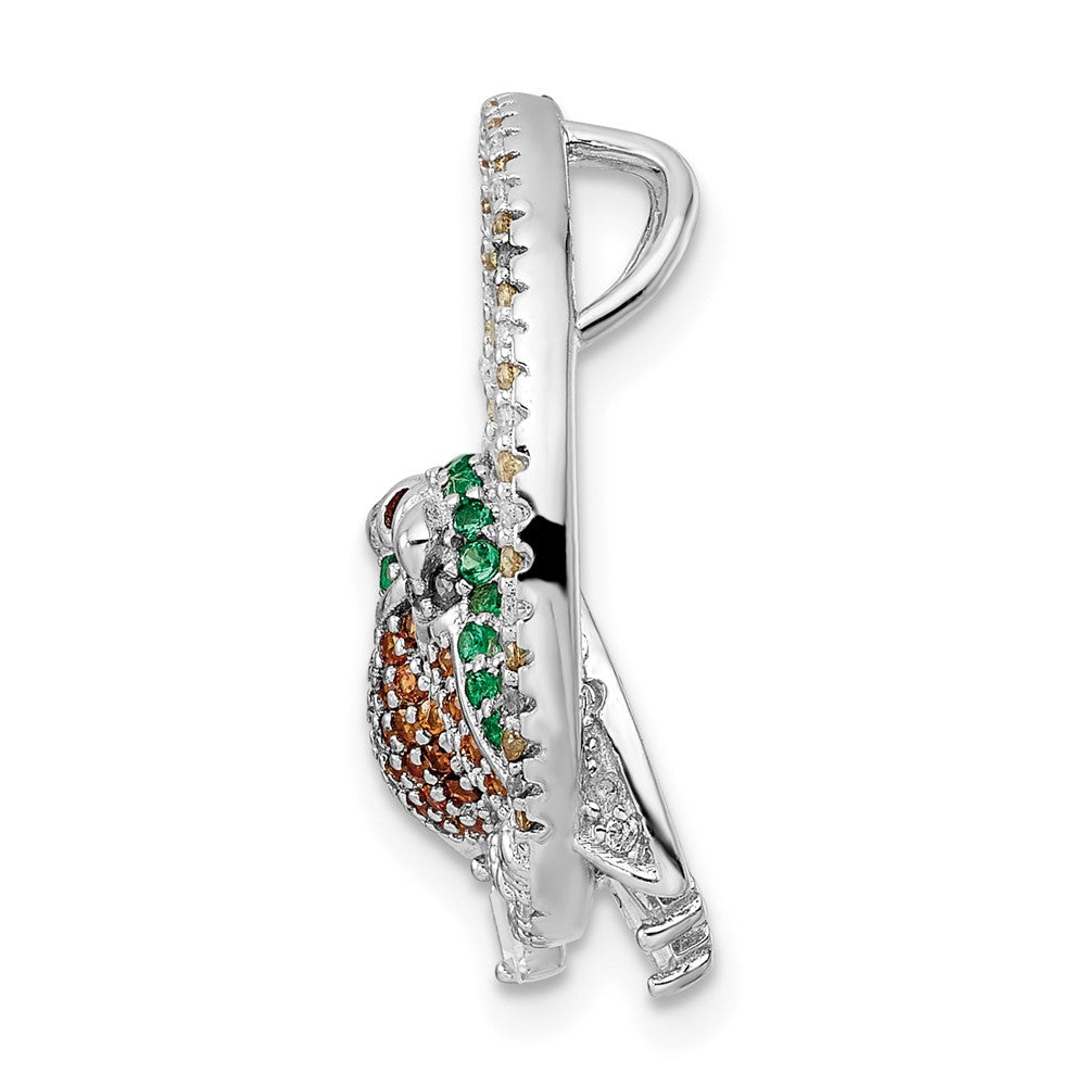 Sterling Silver Rhodium-plated Multi-color CZ Love Birds on Perch Chain Slide