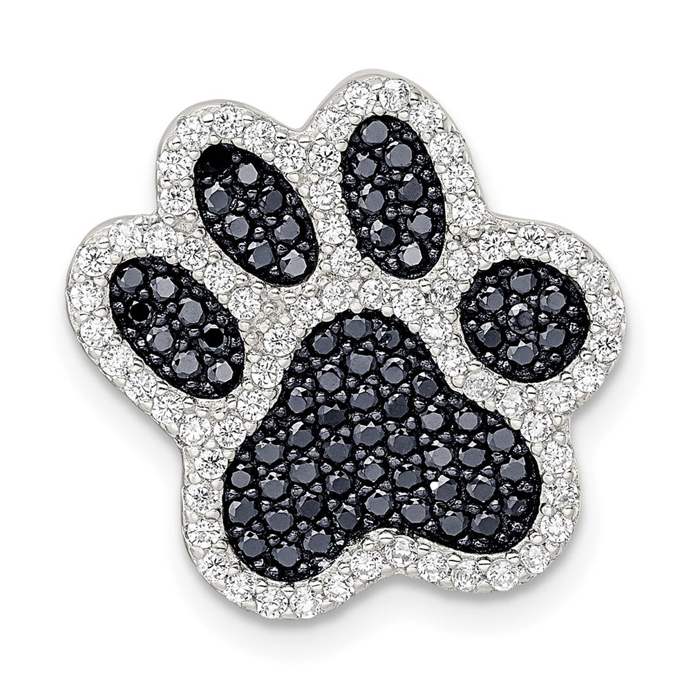 Sterling Silver Rhodium-plated Polished Black and Clear CZ Paw Print Chain Slide