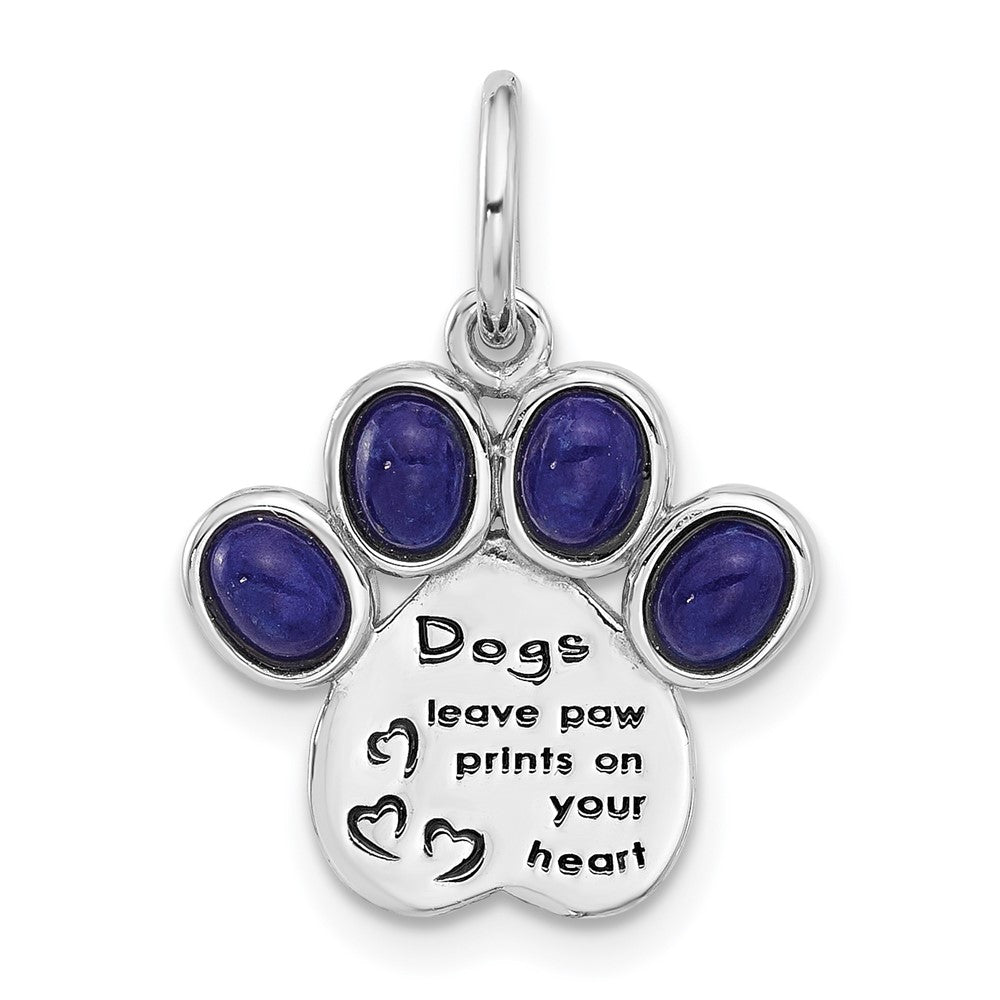 Sterling Silver Rhodium-plated Lapis Lazuli Enamel Paw Print Pendant