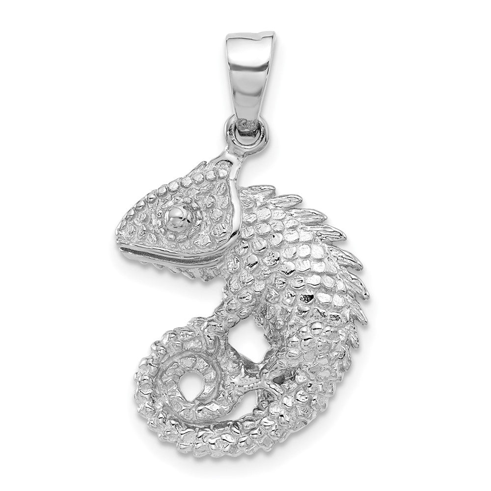 Sterling Silver Rhodium-plated Polished and Textured 3D Chameleon Pendant