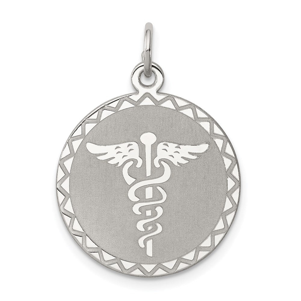 Sterling Silver Rhodium-plated Caduceus Disc