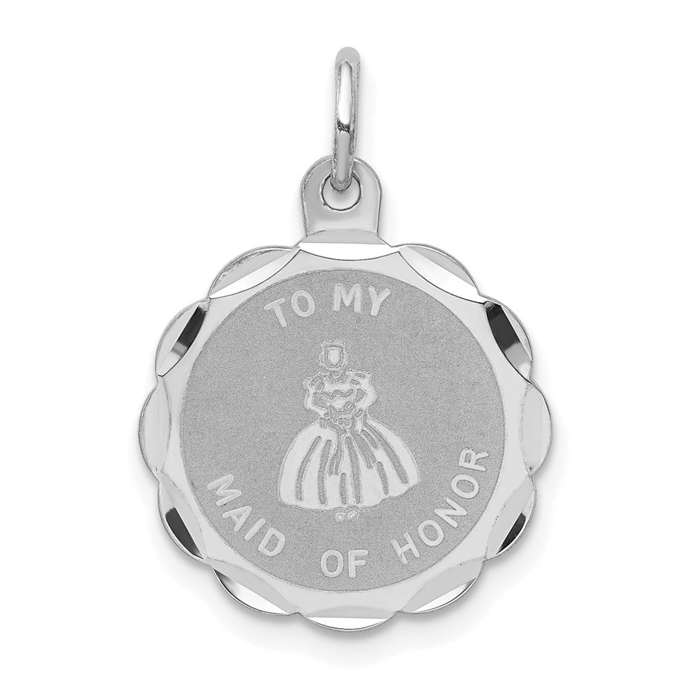 Sterling Silver Rhodium-plated To My Maid of Honor Disc Charm