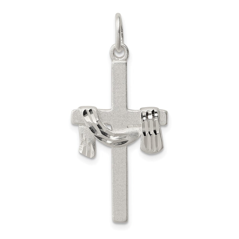 Sterling Silver Satin D/C Draped Cross Charm