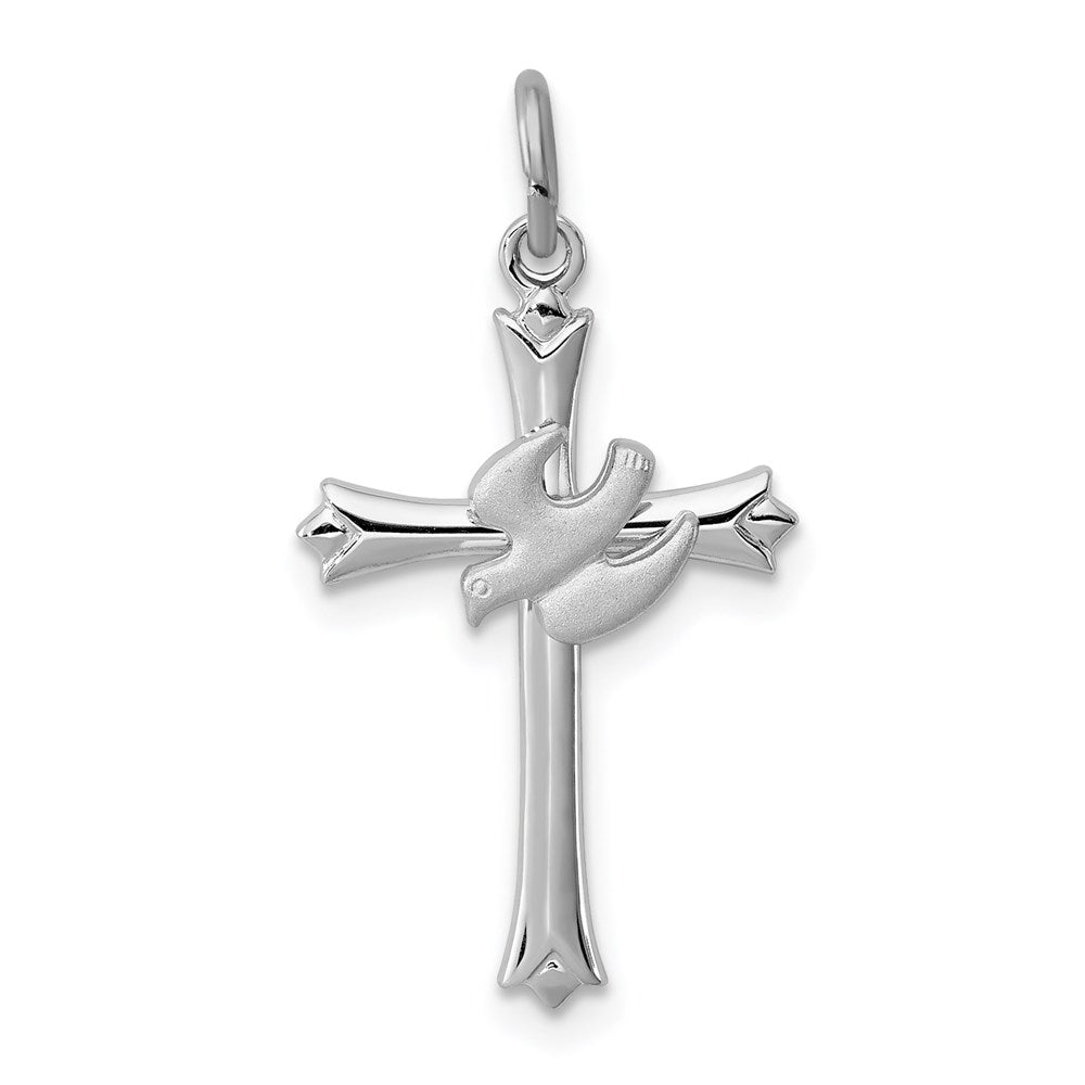 Sterling Silver Rhodium-plated Holy Spirit Cross with Dove Charm