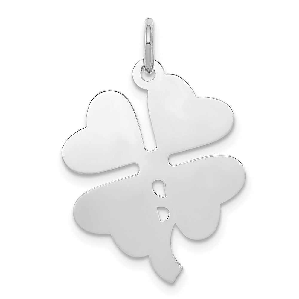 Sterling Silver Rhodium-plated 4-leaf Clover Polished Disc Charm