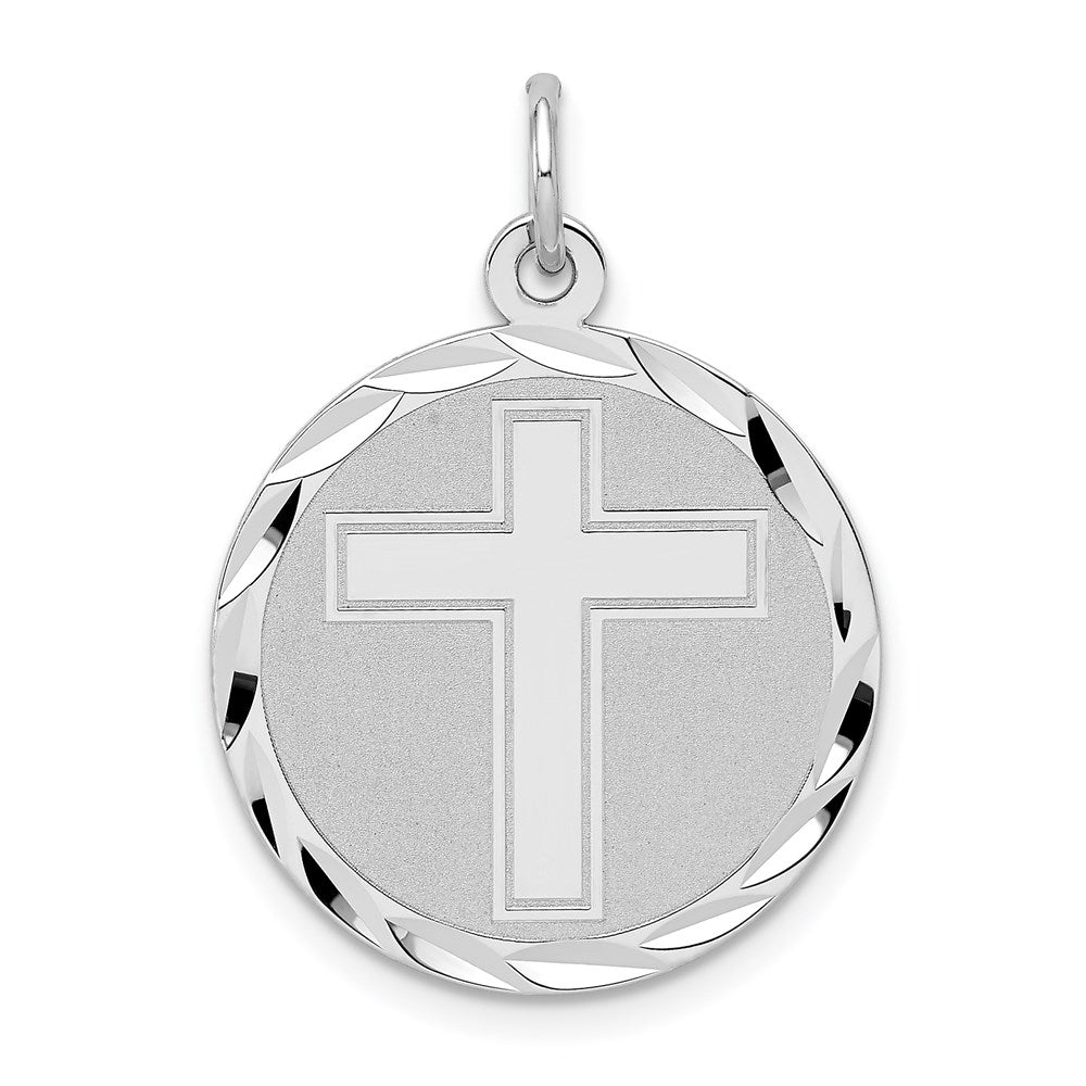 Sterling Silver Rhodium-plated Cross Disc Charm