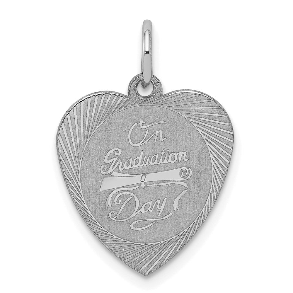 Sterling Silver Rhodium-plated On Graduation Day Heart Disc Charm