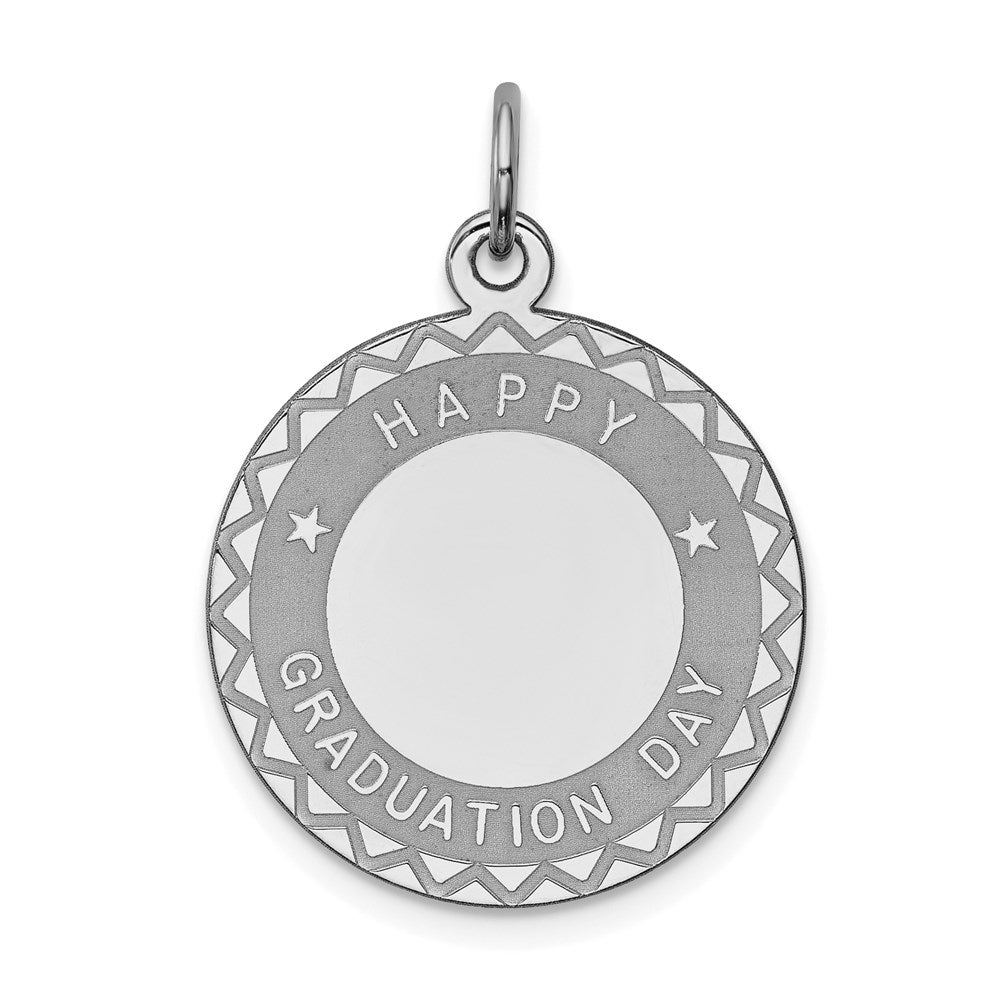 Sterling Silver Rhodium-plated Happy Graduation Disc Charm