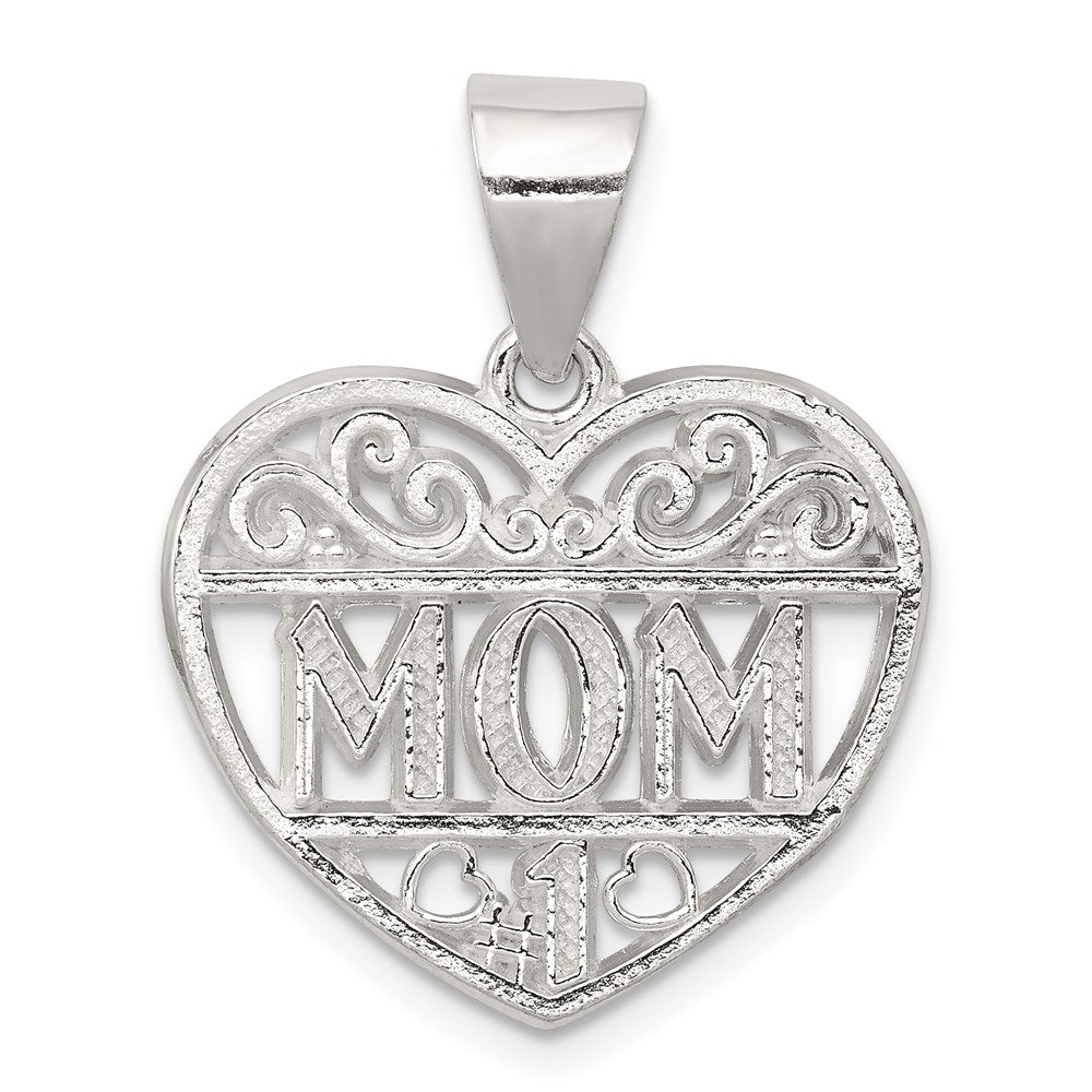 Sterling Silver Filigree Mom Heart Charm