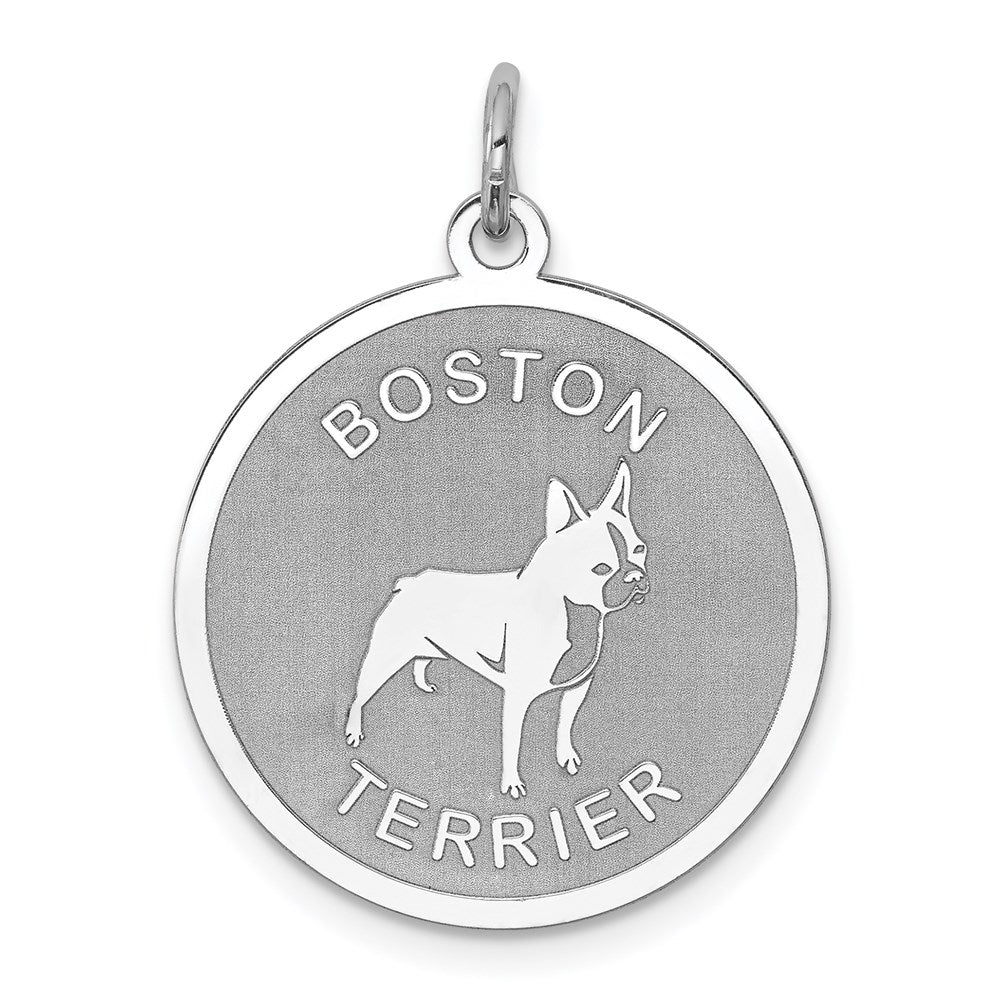 Sterling Silver Rhodium-plated Boston Terrier Disc Charm