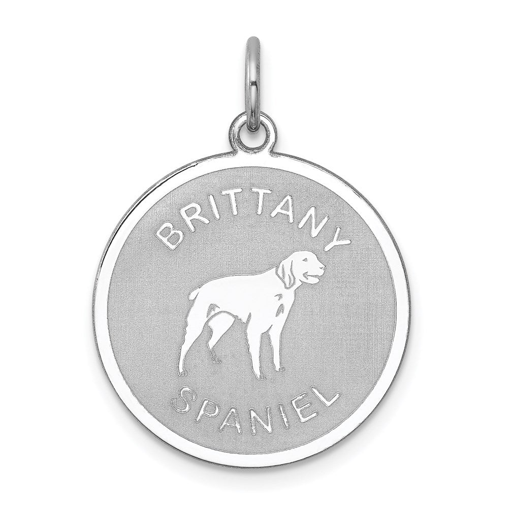 Sterling Silver Rhodium-plated Brittany Spaniel Disc Charm