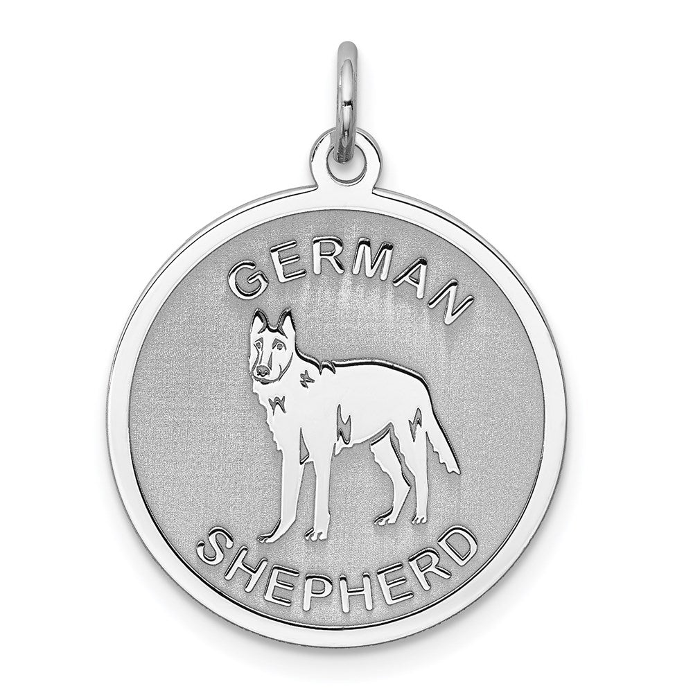 Sterling Silver Rhodium-plated German Shepherd Disc Charm