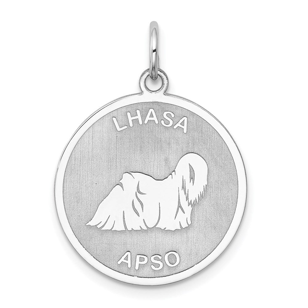 Sterling Silver Rhodium-plated Lhasa Apso Disc Charm