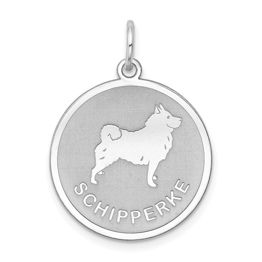 Sterling Silver Rhodium-plated Schipperke Disc Charm