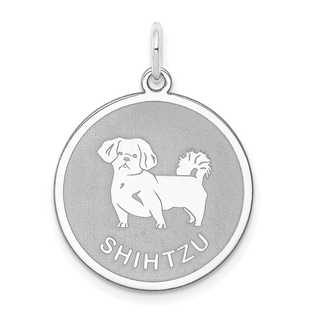 Sterling Silver Rhodium-plated Shih Tzu Disc Charm