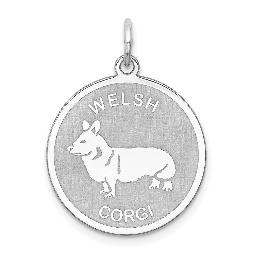 Sterling Silver Rhodium-plated Welsh Corgi Disc Charm