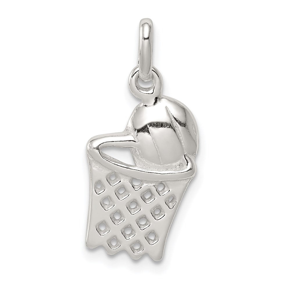 Sterling Silver Basketball In Hoop Charm