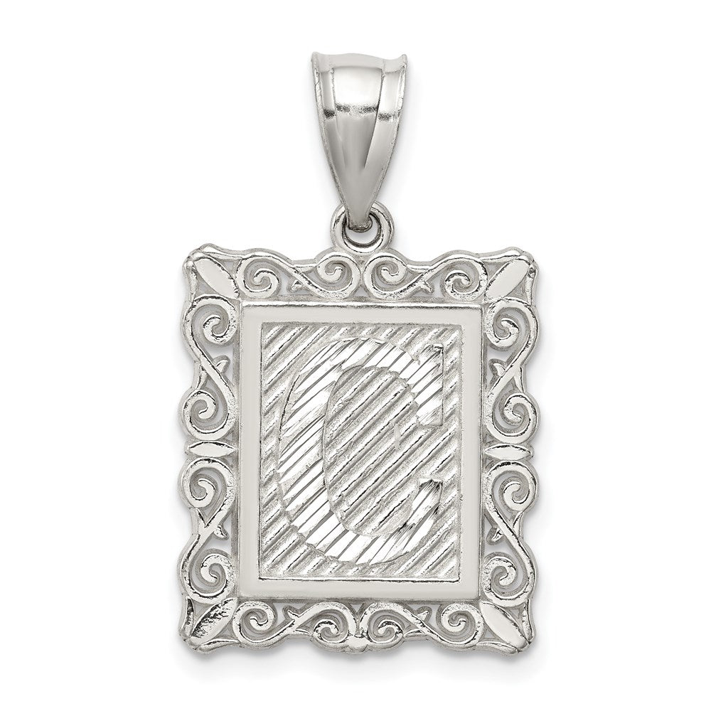 Sterling Silver Square Diamond-cut Letter C Initial Pendant