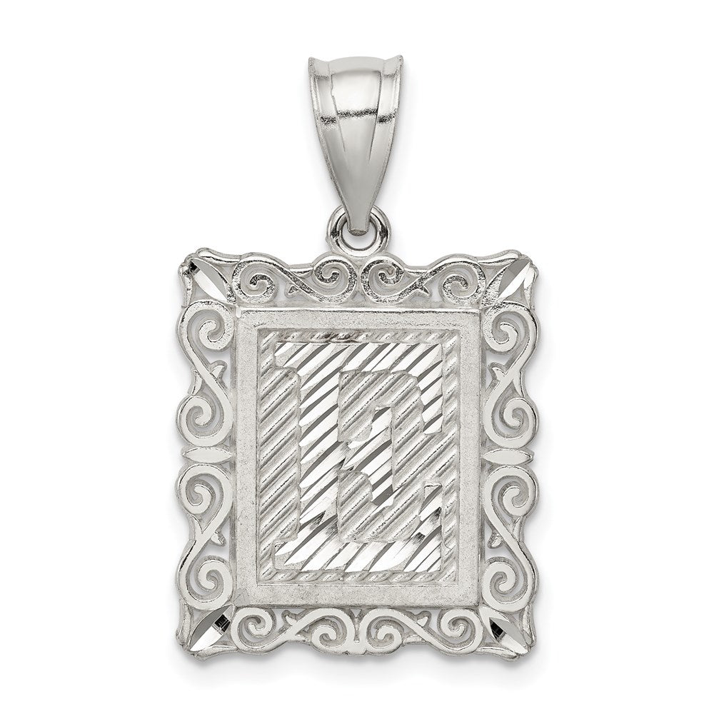 Sterling Silver Square Diamond-cut Letter E Initial Pendant