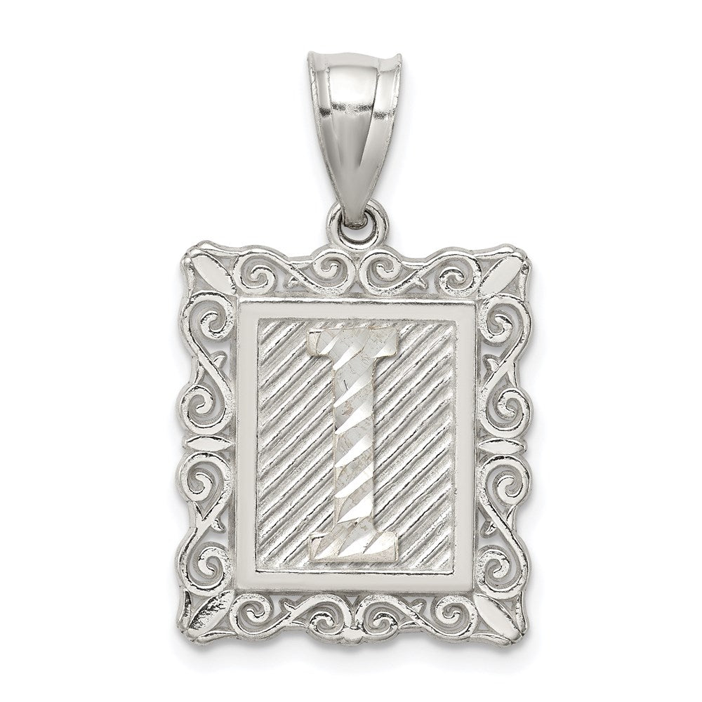 Sterling Silver Square Diamond-cut Letter I Initial Pendant