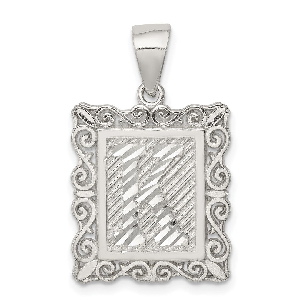 Sterling Silver Square Diamond-cut Letter K Initial Pendant